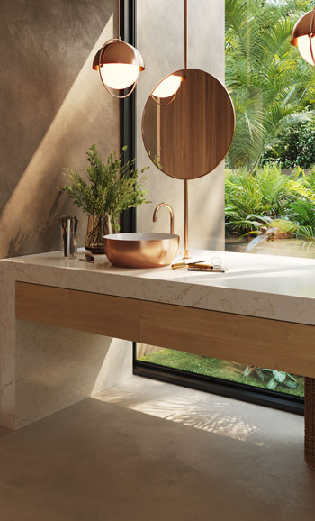 Caesarstone 5144 Rossa Nova surface in modern bathroom